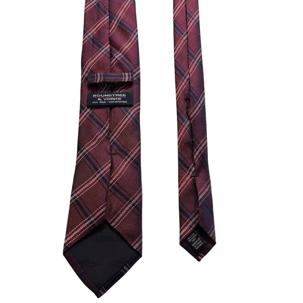 ROUNDTREE & YORK Vintage Silk‎ Necktie Designer Burgundy Checkered W3.25 L55 233
